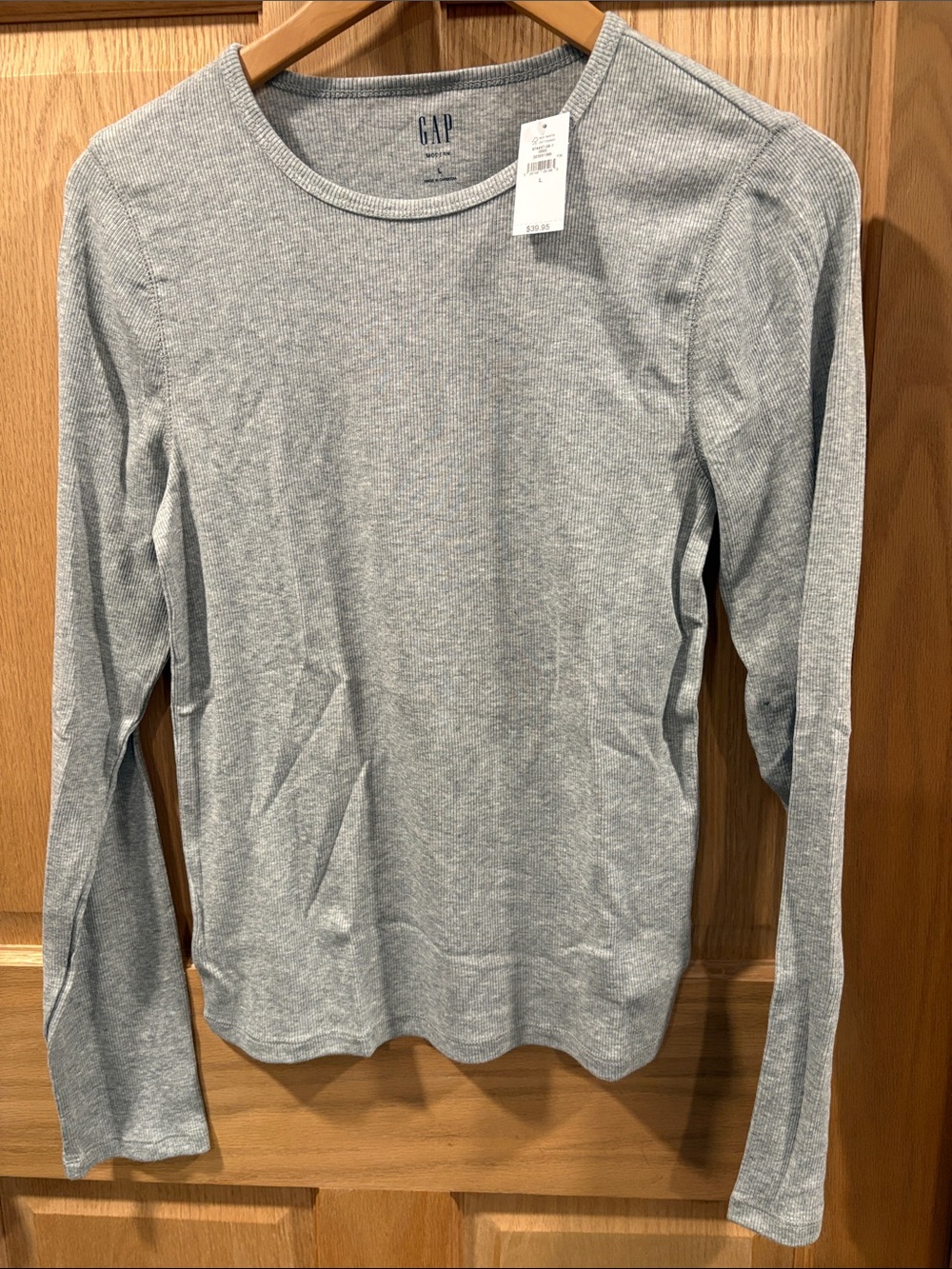 GAP Women's Heather Light Gray Ribbed Long Sleeve Tee